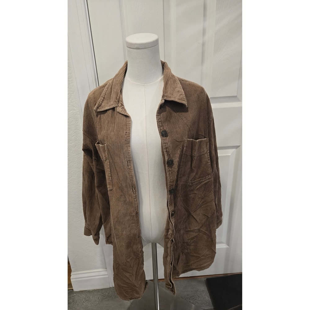 Soho Compagnie Brown Corduroy Button Down Shirt Jacket Mens Large 100% Cotton